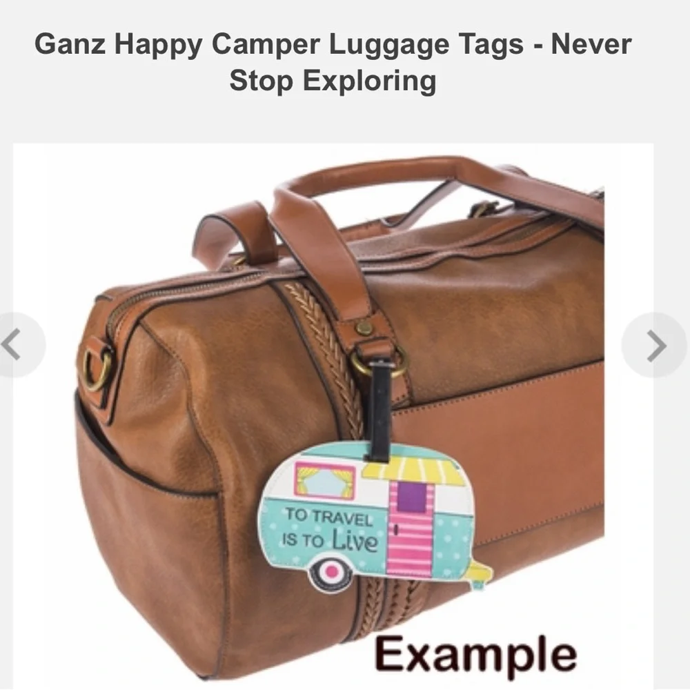 Ganz happy camper luggage tag never stop‎ exploring travel colorful retro new